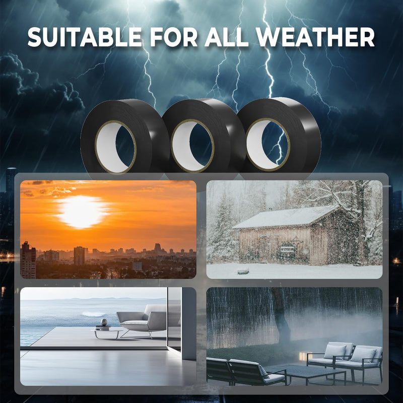 SWRT 6 Pack Black Electrical Tape Waterproof, 0.75 in x 66 FT High Temp Electric Tape Under 600V for All Weather - UV Protection - Flame Retardant