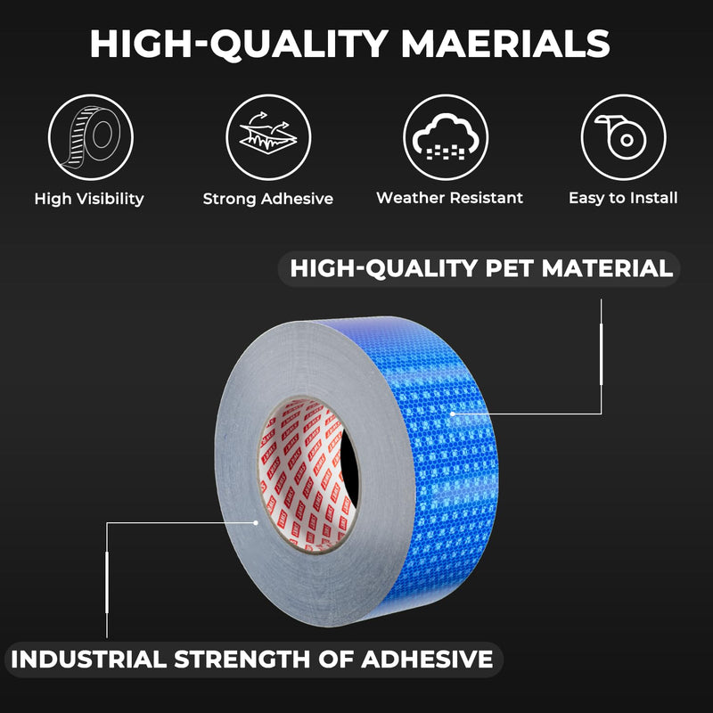 SWRT Reflective Tape 2 Inch x 30 Feet DOT-C2 Shining Star Fade Resistant Blue Reflective Tape Outdoor Waterproof Strong Adhesive Safety Warning Tape Reflector Conspicuity Tape for Trailer Trucks Bike