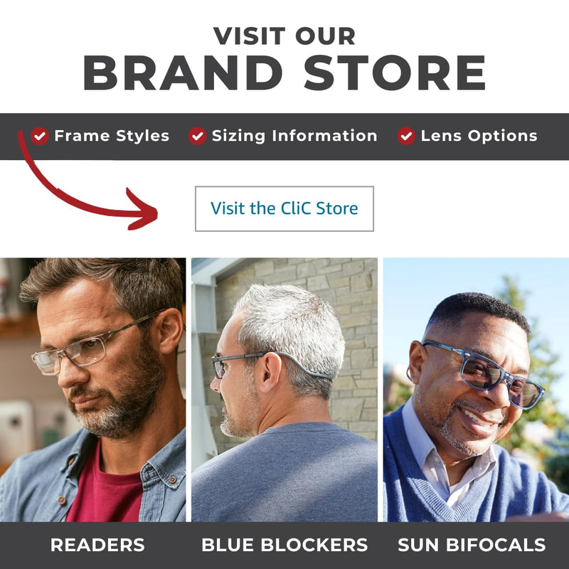 [Australia - AusPower] - Clic Magnetic Reading Glasses (Long Temples), Computer Readers, Replaceable Lens, Original Long, (M-L, Black, 2.50 Magnification) 2.5 x 