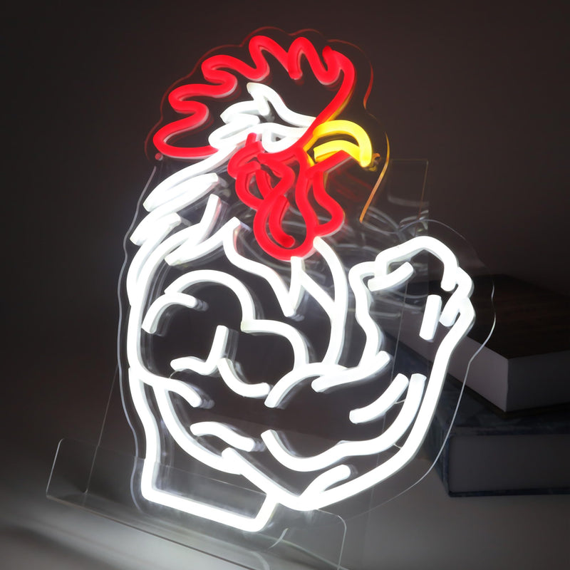 Muscular Rooster Gym Neon Sign for Home Gym Decor, Bodybuilding Funny Chicken Led Neon Light for Workout Trainer Room, Farmhouse,Bold Gifts for Game Rooms, and Man Caves Muscular Rooster-Red White