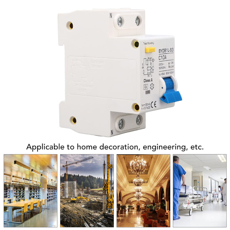 [Australia - AusPower] - Fi Circuit Breaker AC 230 V 30 mA C10 1P+N Circuit Breaker Hat Rail Leakage Protection Overload Protection Residual Current Device FI/LS Switch Circuit Breaker 10A 