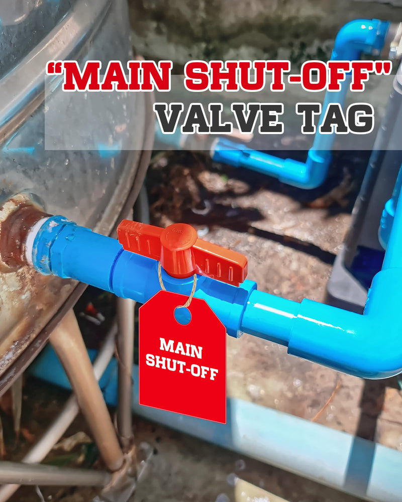 [Australia - AusPower] - 20 Pcs Main Shut Off Valve Tags 2 x 2.5 Inches Plastic Valve Identifier Tag Plumbing Identification Pipe Tags, White and Red 
