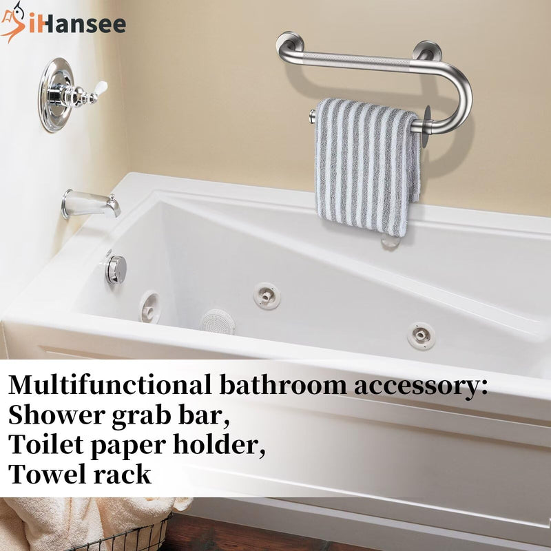 𝐔𝐩𝐠𝐫𝐚𝐝𝐞𝐝 Toilet Grab Bars 16 Inch - Toilet Paper Holder Grab Bar Stainless Steel Knurled Toilet Grab Bars for Seniors Bathtub Bathroom Rails for Elderly Safety Balance Support, Brushed Nickel