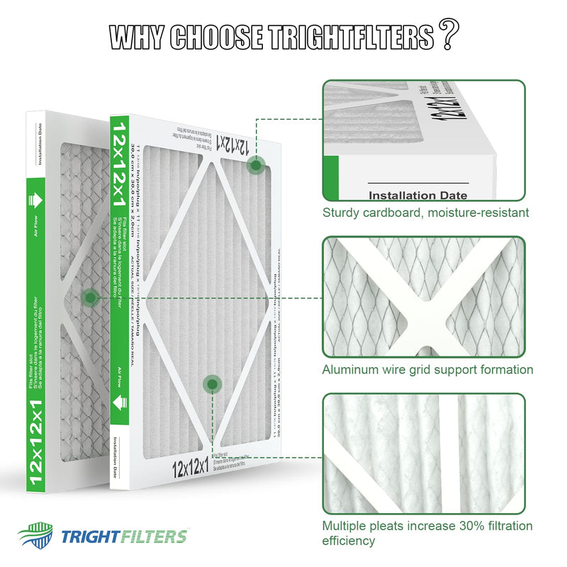 [Australia - AusPower] - 12x12x1 Air Filter 4 Pack, MERV 8 Pleated Dust Defense Air Filters Replacement Air Conditioner HVAC AC Furnace Filter, Durable and Lightweight 12x12x1 
