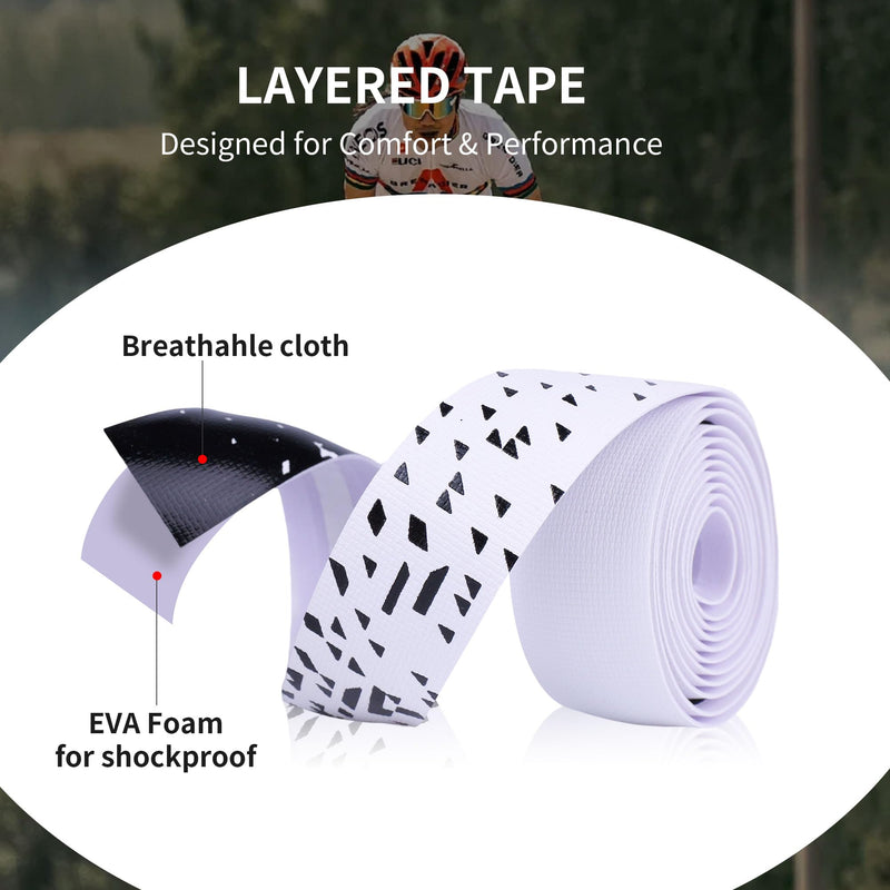Handlebar Tape for Road Bike – 3mm Thick Shock-Absorbing Silicone Bar Tape – Anti-Slip, Sweat-Wicking, Lightweight – Includes Bar End Plugs & Finishing Tapes White to Black Set of 2
