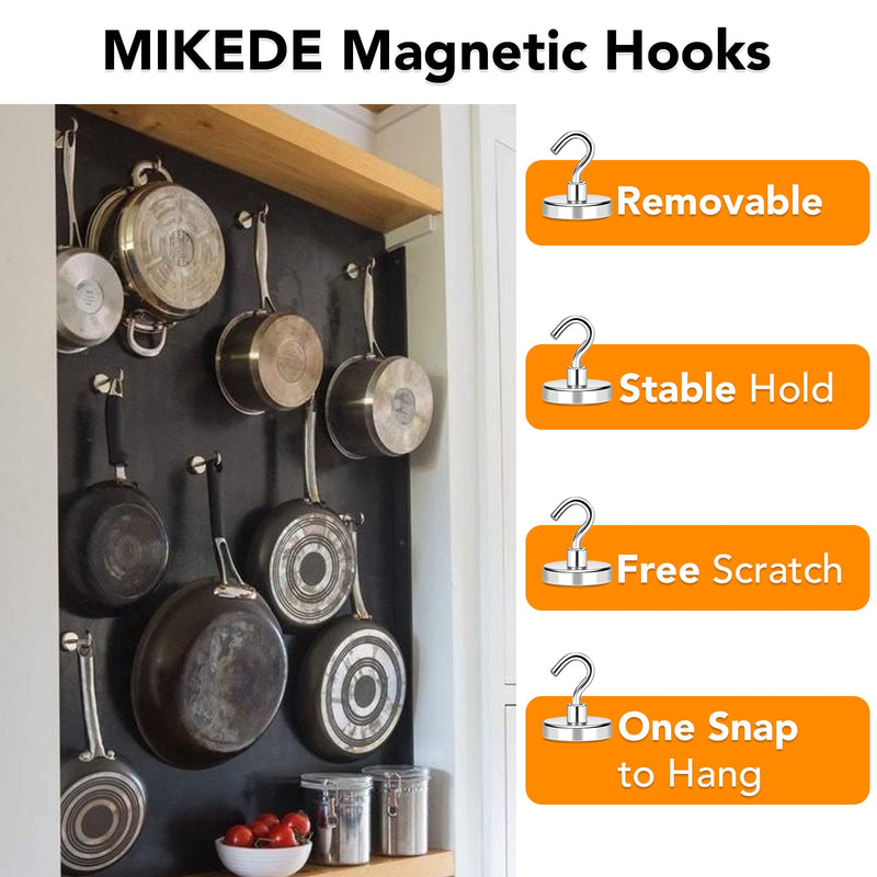 MIKEDE Magnetic Hooks Heavy Duty, 150Lbs+ Super Strong Magnet Hooks for Cruise Essentials, Neodymium Earth Magnets with Hook for Hanging, Magnetic Hanger for Fridge, Toolbox, Storage - 4 Pack 4Pack-150LB Silver