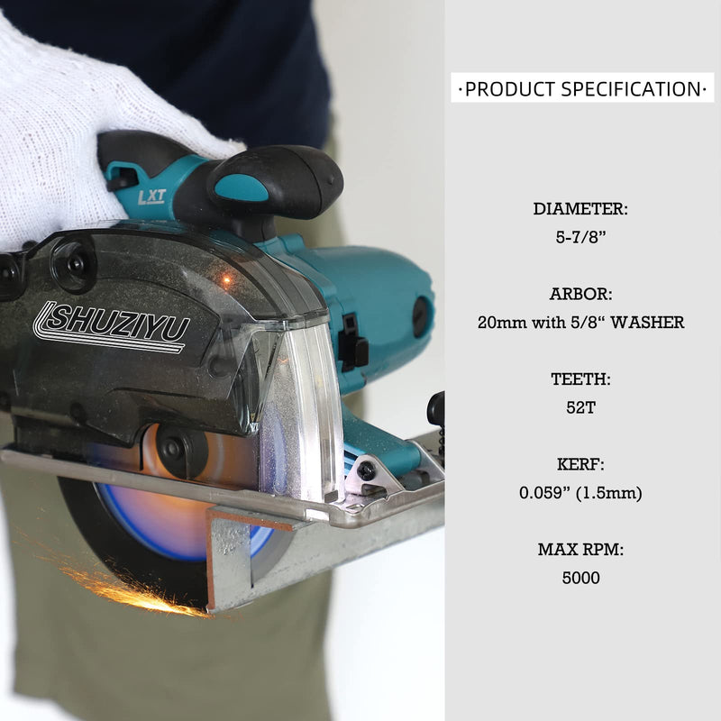 [Australia - AusPower] - LSHUZIYU 5-7/8”(150mm)-52T, Metal Cutting Circular Saw Blade, Arbor 20mm with 5/8"-10mm Washer. Compatible with Cordless Saw, Ferrous Metal, Steel Iron Bar, Sheet, Angle Cutting 5-7/8" 52T Metal 
