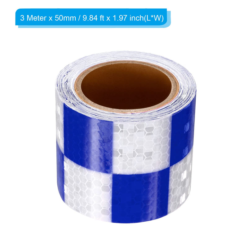 PATIKIL Reflective Tape, 1 Roll 10 ft x 2-inch Waterproof Adhesive High Visibility Caution Warning Safety Tape Reflector for Trucks Trailers Cars, Square Blue White