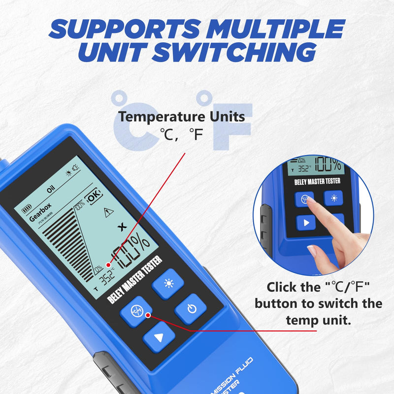 Automotive Transmission Fluid Tester Oil Analyzer Detector with Temperature Sensor, Gasoline & Diesel Gearbox Oil Diagnostic Tool with 31.5in Hose 2.8in Backlight Display (T20)