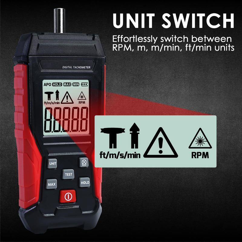 [Australia - AusPower] - 2-in-1 Digital RPM Tachometer Non-Contact RPM Gauge Tester Meter 3~100,000RPM | Contact Tach Speed Meter 3~19,999RPM Small Engine Tachometer with 4 Contact Probes,Data Hold,Max/Min,Backlight 