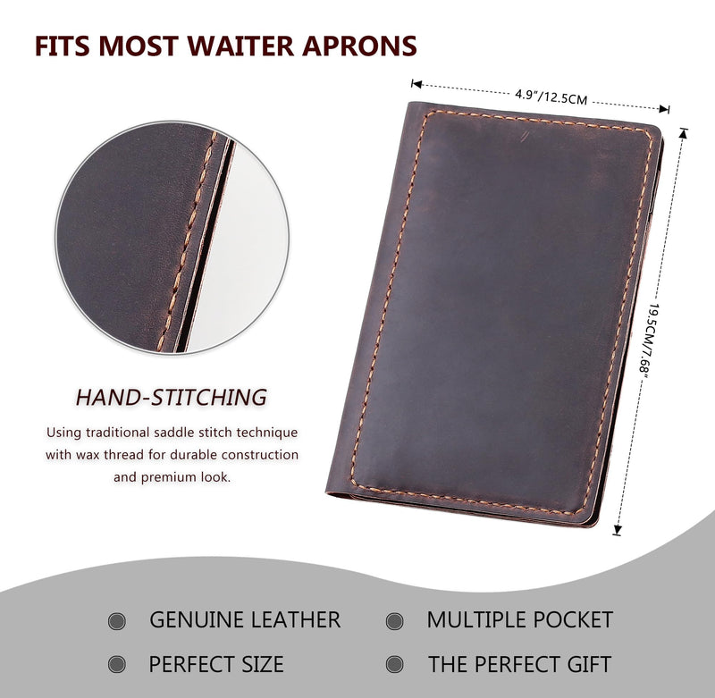 [Australia - AusPower] - Server Book Organizer with Zipper Pocket, Genuine Leather Restaurant Guest Check Presenters Card Holder for Waitress, Waiter Accessories Fit Server Apron - Coffee 
