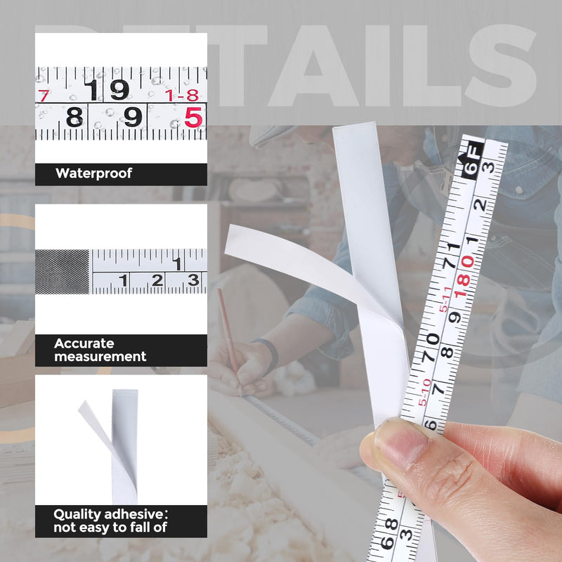 6 Pieces 6 ft Self Adhesive Measuring Tape Adhesive Backed Double Scale Ruler Measuring Tape for Work Woodworking Workbench Saw Drafting Table(White) White