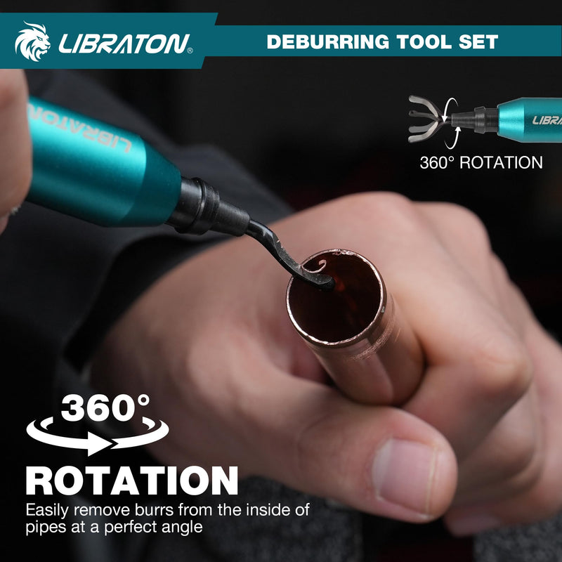 [Australia - AusPower] - LIBRATON Deburring Tool, Countersink Hand Reamers, with 10 HSS Blades, 360 Degree Swivel Hand Debur Tool for Metal, Resin, PVC, Copper, Plastic, 3D Printing, Wood, Deburring & Chamfering Reamer Tool 