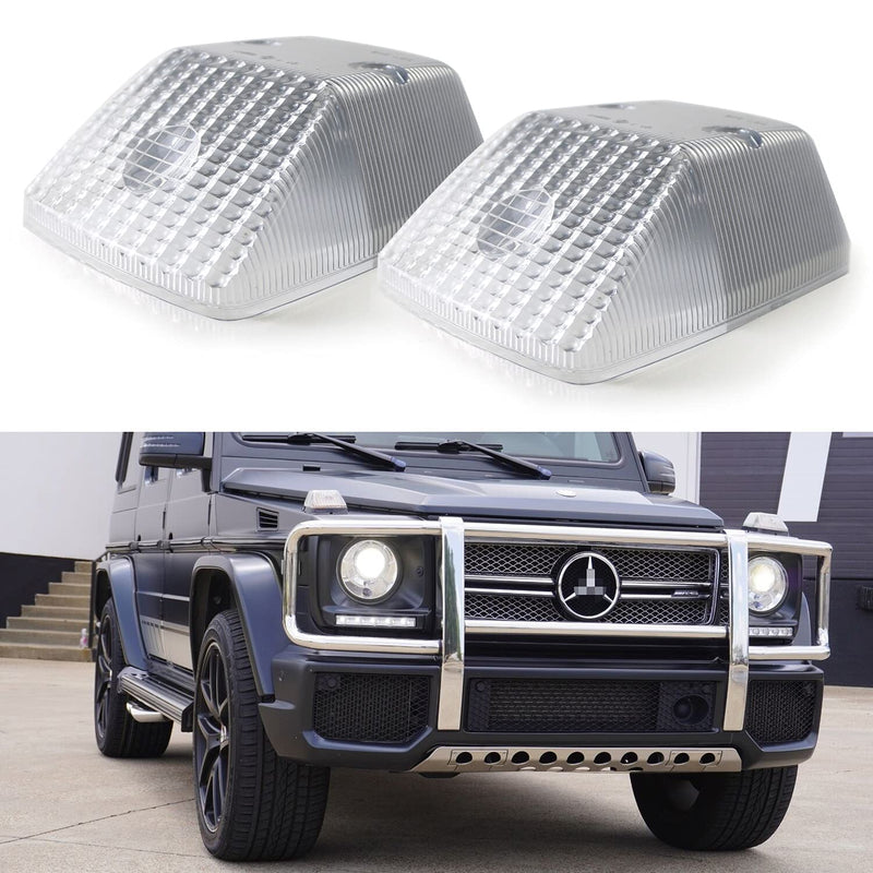 iJDMTOY Gloss Clear Silver Front Turn Signal Lamp Lenses Compatible With 1986-18 Mercedes W463 G-Class G500 G550 G55 G63 G65, (2) Clear OE-Spec Replacement