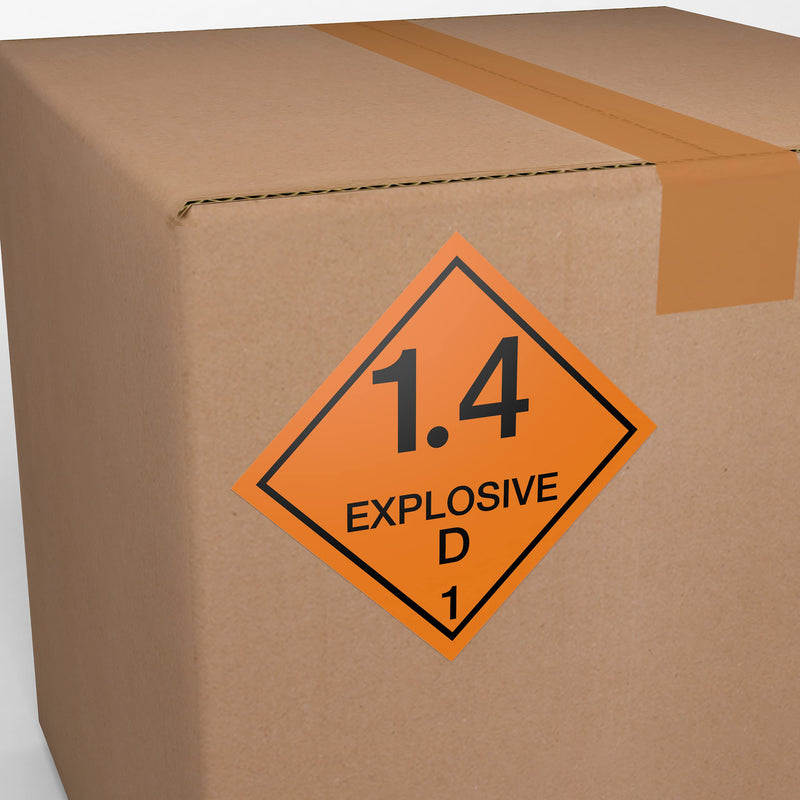 D.O.T. Labels - Hazard Class 1 DOT Explosives 1.4D Hazmat Labels 4" X 4" Square Sticklers - 500 Adhesive Labels Per Roll, Made in the USA by Kenco (1)