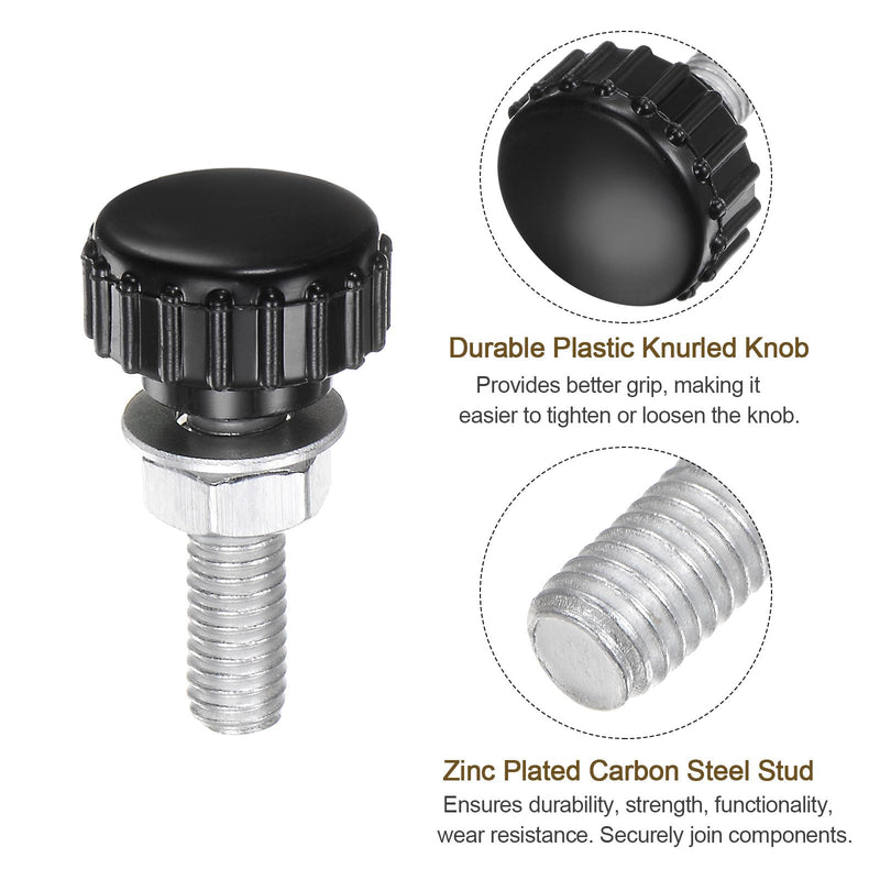 [Australia - AusPower] - uxcell 4 Set M6 x 20mm Male Thread Knurled Knobs Thumb Screws with Nuts Washers, Clamping Knob Grip 17mm Plastic Head Hand Knobs Thumbscrews, Black M6 x 20mmx 17mm 