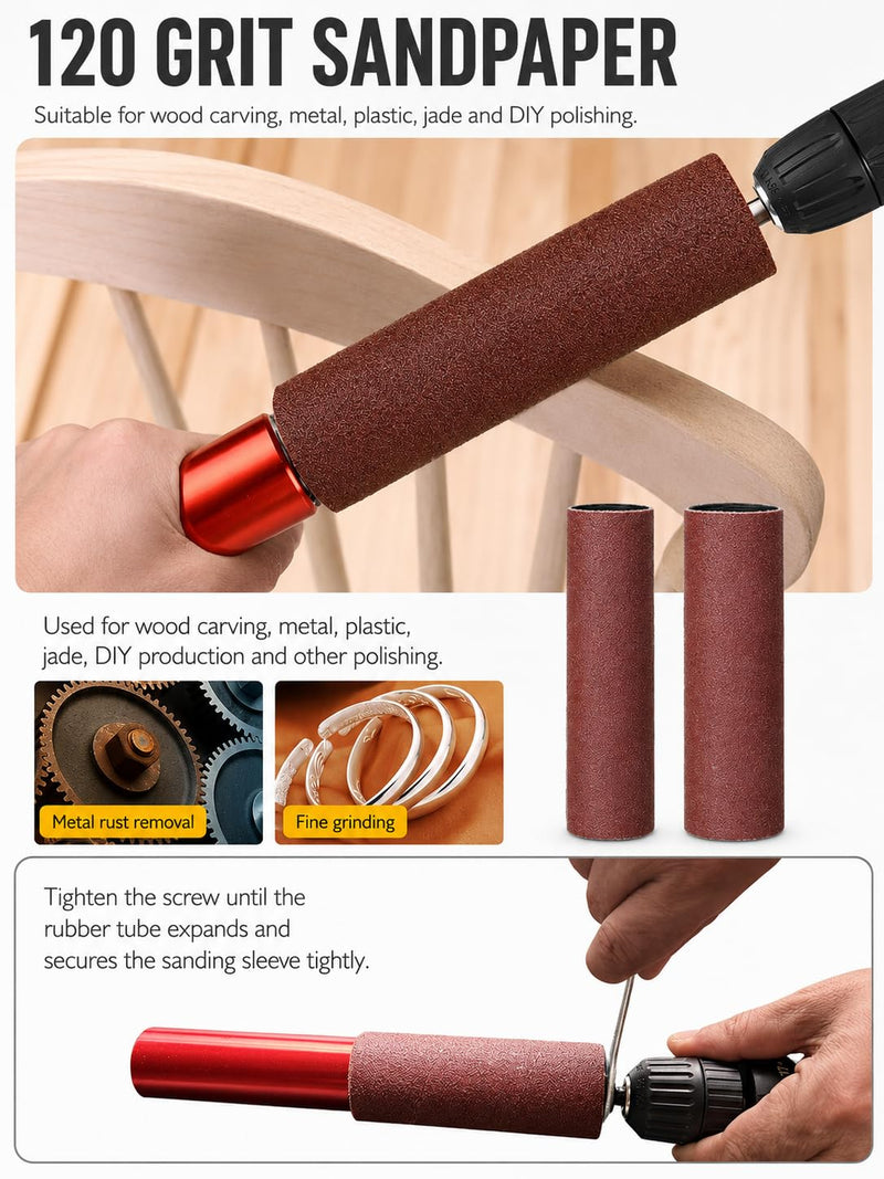 Spindle Sander Adapter, 3/8 Inch Rubber Sanding Drum, Sanding Sleeves Sanding Rollers Accessories for Grinding and Polishing Curves, Surface, Contouring, Material Removal