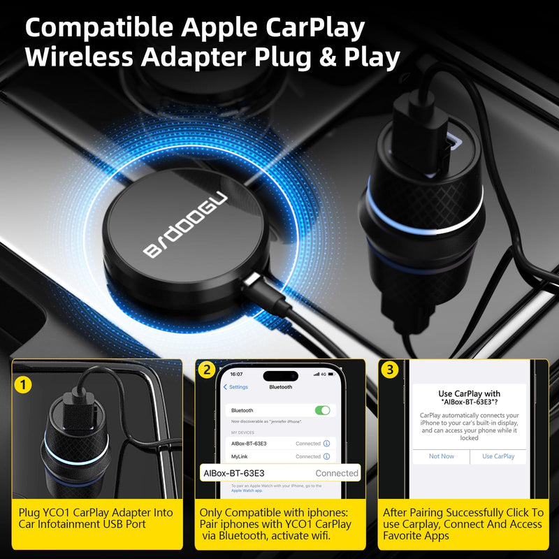 [Australia - AusPower] - CarPlay Wireless Adapter Compatible with iPhone iOS, Wireless Carplay 5.8GHz WiFi, Convert Wired to Wireless, Plug and Play, Online Update, for OEM Wired CarPlay Cars 