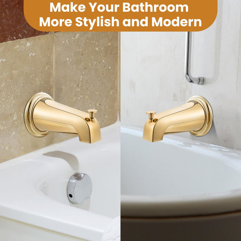 Dreyoo Tub Spout (Universal Fits 1/2" Copper Pipe, 1/2" IPS and 3/4" IPS), Bathroom Bathtub Faucet with Adapters and Hex Wrench(Polished Brass,Simple) Polished Brass Simple