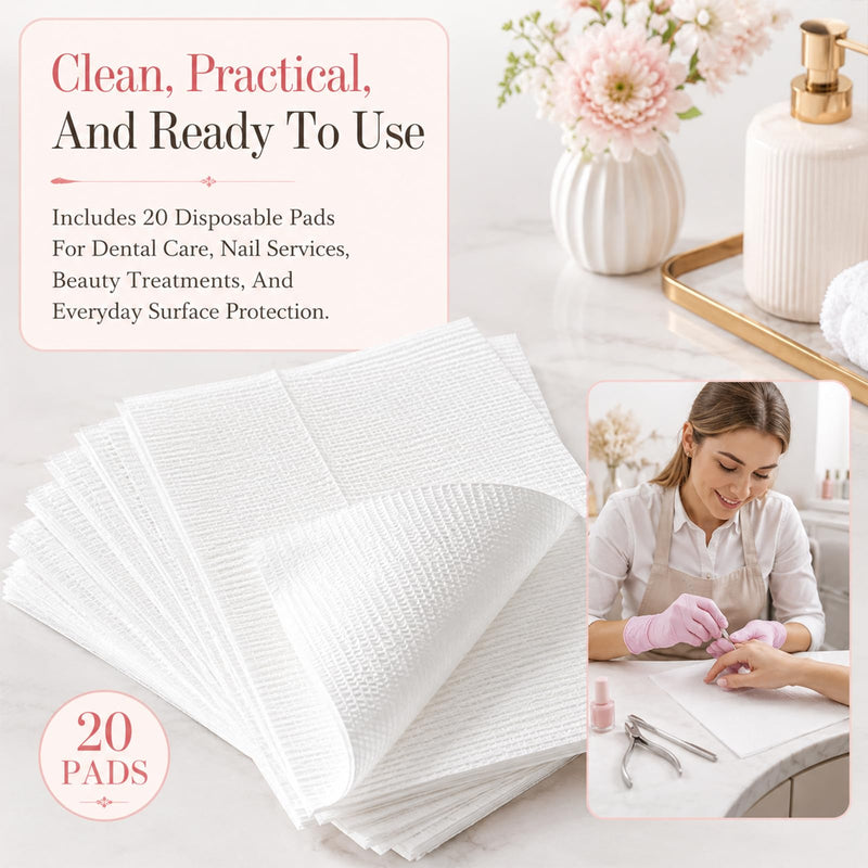 Oruola Pack of 20 Disposable Tattoo Pads, Dental Bibs, White, 45.5 x 33 cm | Disposable tattoo pads, nail paper towels, tattoo cleaning pad for nail art salon, manicure, nail