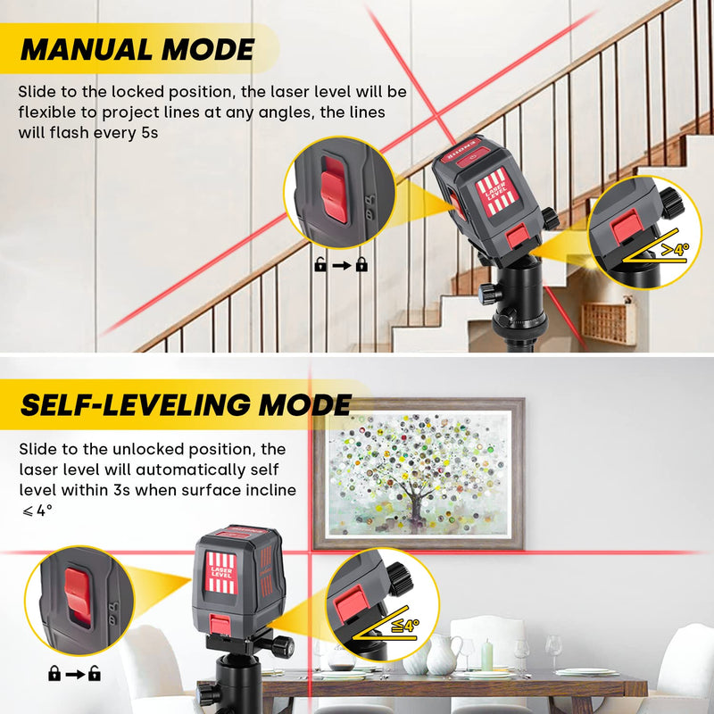 ENVENTOR Laser Level, Red Self Leveling Laser Level with Horizontal Vertical 2 Line Laser Tool 360° for Wall Picture Hanging, Waterproof Cross Line Laser Outdoor, Battery Carrying Bag Included