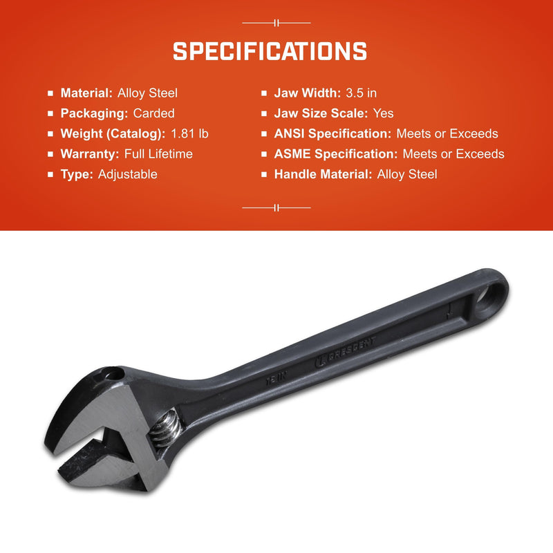 Crescent 12" Adjustable Black Oxide Wrench - Carded - AT212VS 12 inch