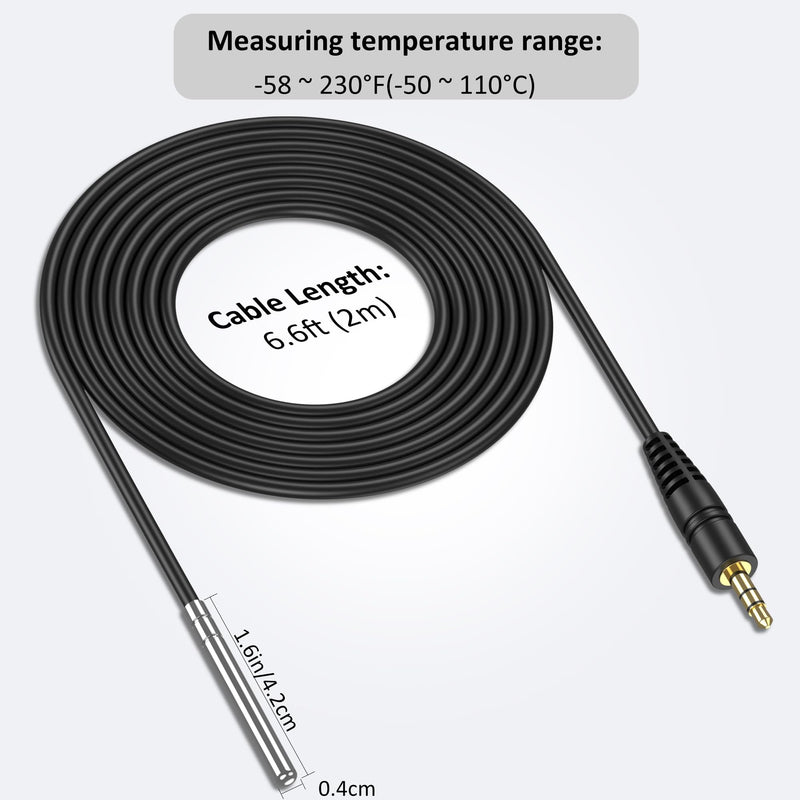 [Australia - AusPower] - Temperature Sensor Probe NTC 10K/3435, Waterproof 304 Stainless Steel Probe, Food-Grade Sensor, 6.6 Feet Long with 3.5mm Audio Plug 