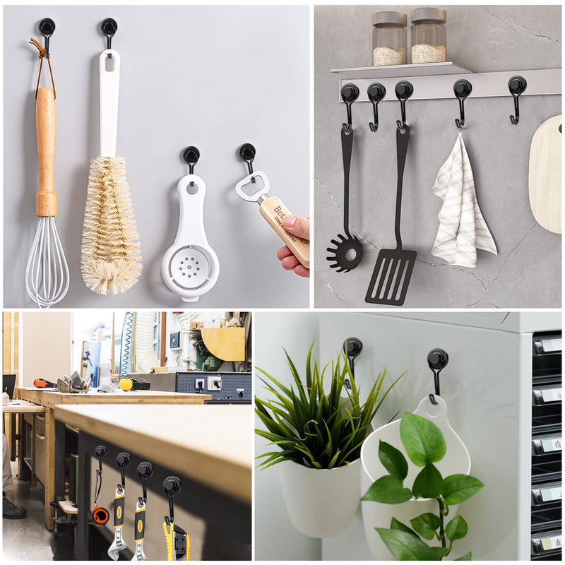 [Australia - AusPower] - E BAVITE Black Swivel Swing, 30LBS Powerful, Strong Neodymium Rare Earth Magnetic Hooks. Perfect for Refrigerator, Kitchen and Other Magnetic Surfaces, Pack of 6 6P 