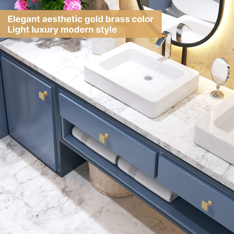 homdiy 15 Pack Brass Cabinet Knob Modern Square Knobs- Gold Cabinet Knob Brushed Brass Dresser Drawer Hardware MO6785BB Brushe Gold Kitchen Cupboard Hardware Matte Gold