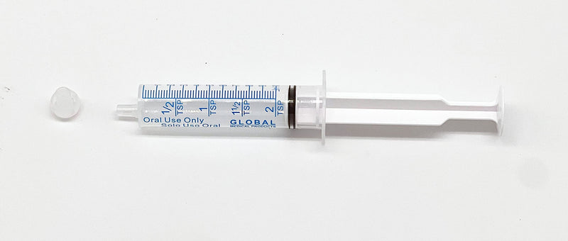 [Australia - AusPower] - 10ML UltraFlo Oral Syringe with Cap - Eccentric Tip - 2 Teaspoon - 10cc O-Ring Plunger Rod - QTY 5 