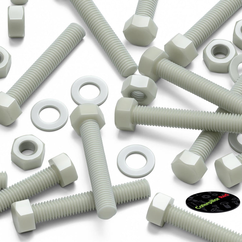 [Australia - AusPower] - 20 x Glass Filled Reinforced, Super Nylon Hex Head, M8 x 50mm, Machine Screws, Plastic Nuts and Bolts, Washers, (5/16 x 1 31/32 in) 