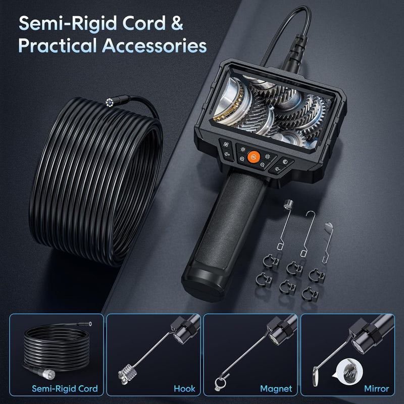 [Australia - AusPower] - Endoscope Camera with Light, SKYEAR Handheld Borescope 4.3'' HD 1080P with 8 Adjust LED Lights, Inspection Camera with 16.4ft Semi-Rigid Cable, IP67 Waterproof Scope Camera for Swer, Gadgets for Men 