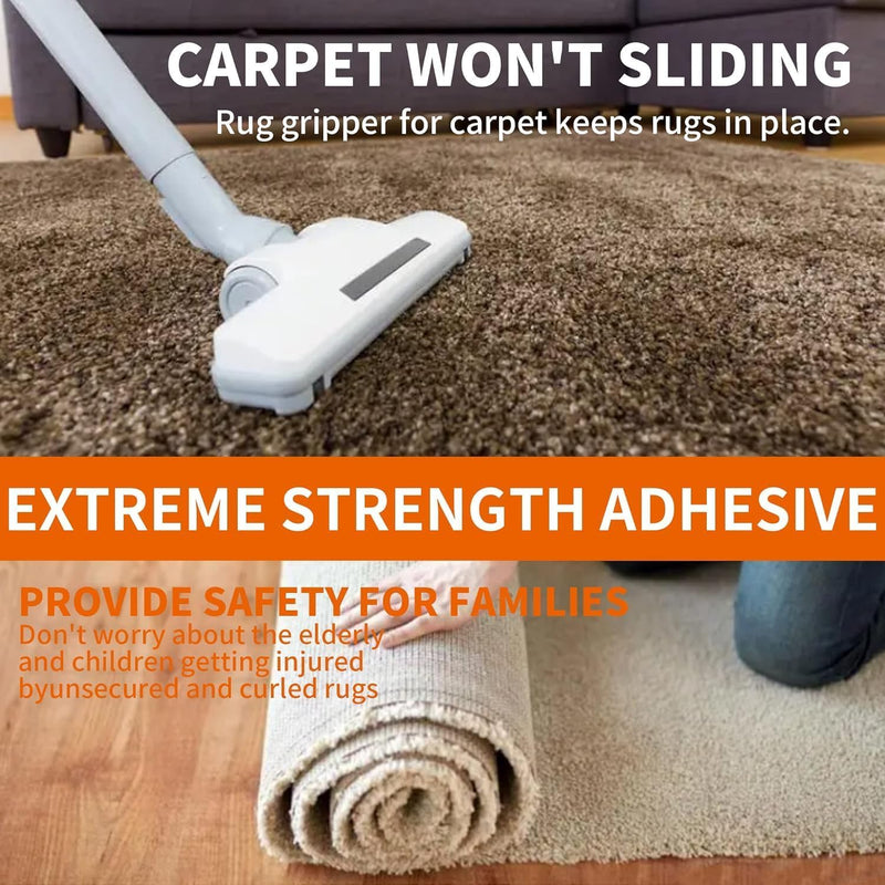 TAPEBEAR Carpet Tape Double Sided 2Inch x 30Yards, Heavy Duty Rug Gripper Anti Slip Anti Curling Floor Tape Residue-Free, Two Sided, Removable, Waterproof for Area Rugs, Mats, Strong Hold for Tile Clear Glue/White Package