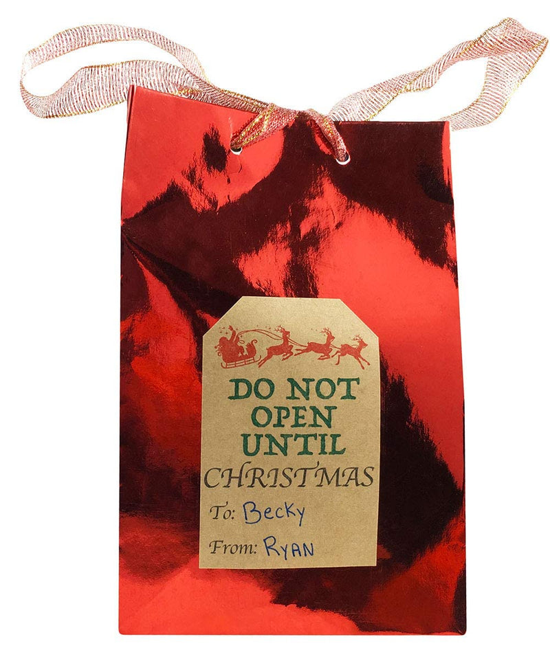 Do Not Open Until December Christmas Gift Tags Stickers – 2 x 3 Inch Natural Kraft Paper Stickers – 25 Adhesive Holiday Labels with 4 Different Vintage Designs– Eco-Friendly, Made in USA