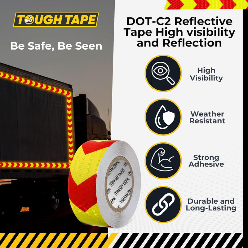 DOT C2 Safety Reflective Tape 2IN x 100 FT - Outdoor Waterproof Conspicuity Tape - Arrow Reflector Tape for Trailers, Vehicles, Boats - Strong Reflective Safety for Caution Warning Signs