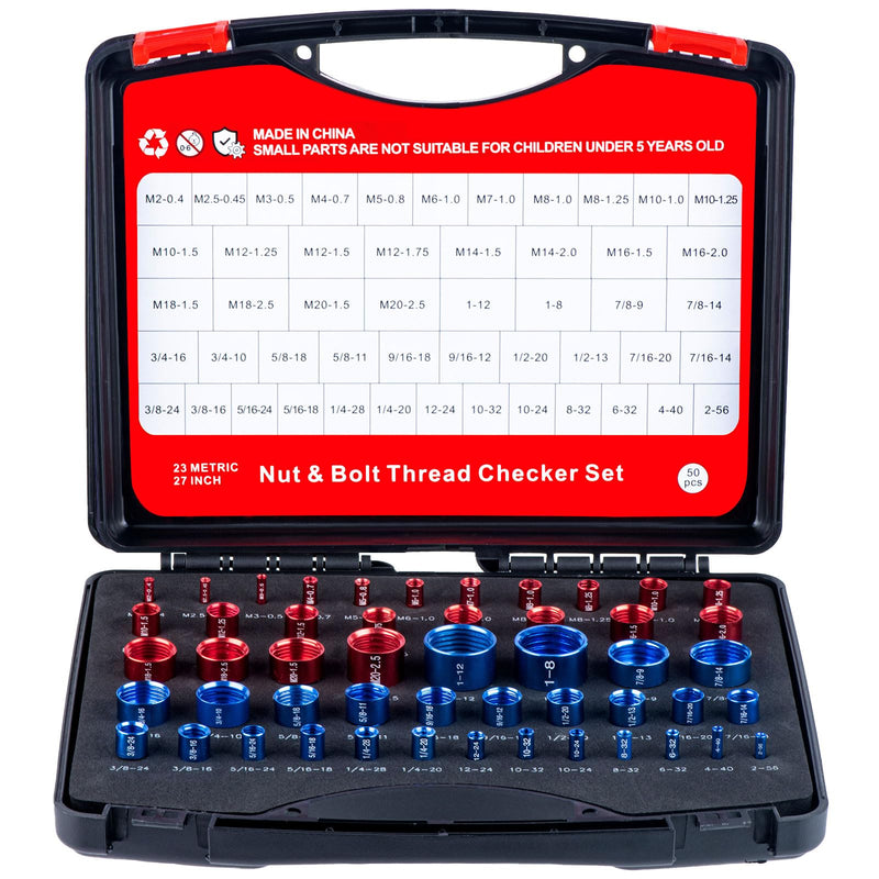 [Australia - AusPower] - Thread Gauge Tool Set, 50 Pieces, Inch & Metric Sizes, Red & Blue Aluminum Alloy 