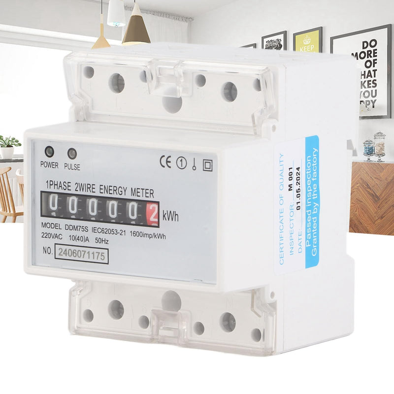 [Australia - AusPower] - Energy Meter, DDM75S Single Phase 4P LED Din Rail Energy Meter, Power Consumption Meter 10-40A KWh Meter with Passive Pulse Output 