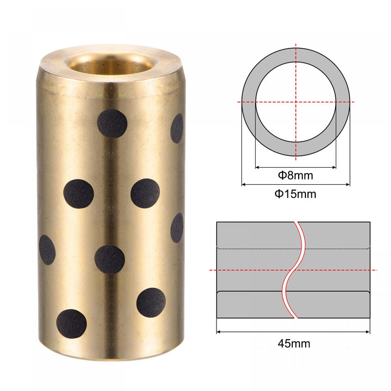 [Australia - AusPower] - uxcell Sleeve Bearings 8mm Bore 15mm OD 45mm Length Wrapped Oilless Bushings Brass Graphite 2pcs 8x15x45mm 