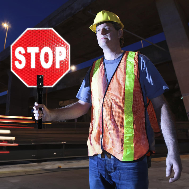 2 Pieces Stop Slow Signs, 13'' Hand Held Stop Slow Signs with Metal Handle, Double Sided Stop Slow Paddles for Flaggers, Crossing Guard, Traffic, Walking, Pedestrian