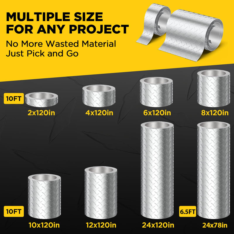 Aluminum Diamond Plate Sheet Metal, Mill Finish Diamond Sheet, Tread Texture Metal Panel Easy to Cut/Drill — for Commercial & Residential Use, Truck Beds, Trailers, Garage Walls & Cabinets, 120" × 4" 120x4In 0.045" Thick