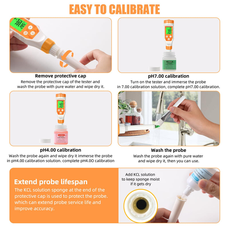 [Australia - AusPower] - Food pH Meter Digital pH Tester for Food Fermentation Canning Cooking – Accurate pH Meter for Sourdough Bread, Cheese, Hot Sauce, Yogurt – Smart Water Resistant Food Orange 