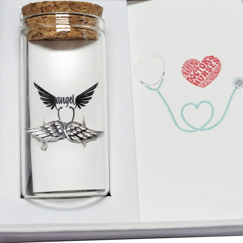 [Australia - AusPower] - QUINNLYN & CO. Angel Wings Stethoscope Clip Charm - Stethoscope Accessory, Modern & Sleek Design Clip Nursing Jewelry, Ideal Gift for Nurses, Doctors, RN & Medical Practitioners Gift 