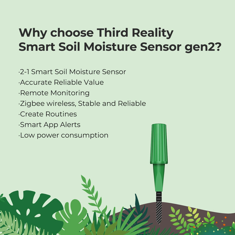 THIRDREALITY Smart Soil Moisture Sensor Gen2 3Pack,Zigbee hub Needed, nhanced Signal Stability,Capacitive Moisture Monitoring,Garden Planting, Compatible with Hubitat,SmartThings,Home Assistant,Homey 3 Pack