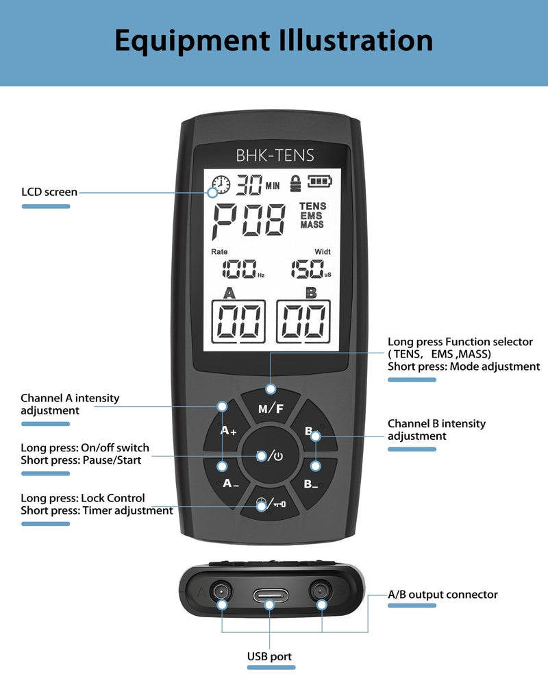 [Australia - AusPower] - TENS Unit Muscle Stimulator for Pain Relief Therapy, 22 Modes EMS TENS Machine, Electronic Muscle Relaxer for Shoulder Pain Relief, Back Pain, Shoulder Neck Pain Relief Black 