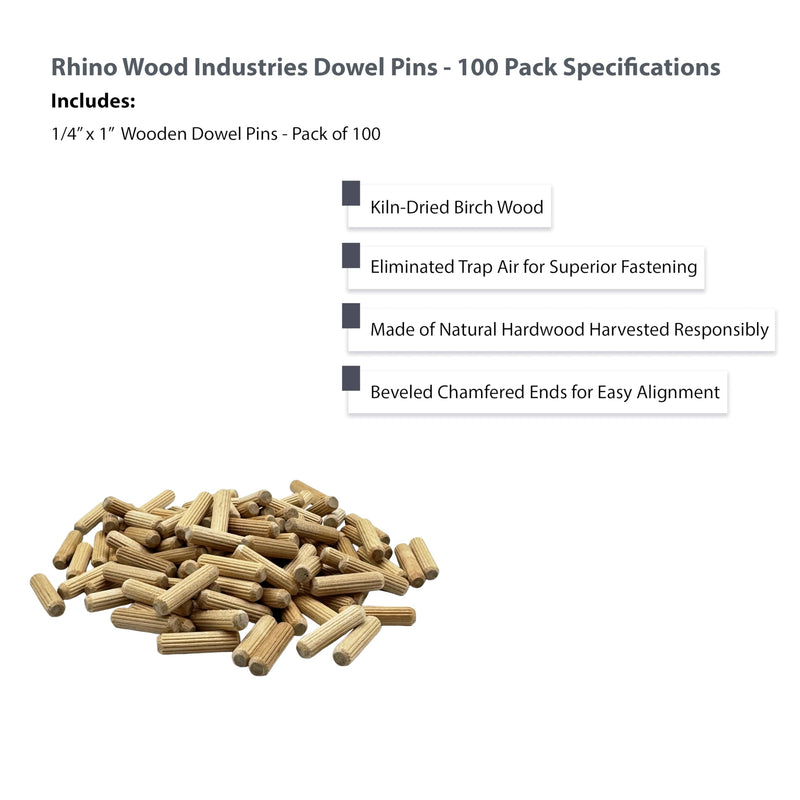 [Australia - AusPower] - 1/4" x 1" - 100 Pack Wooden Dowel Pins - Kiln Dried, Fluted, and Beveled (1/4" x 1", 100pk) 1/4" x 1" 