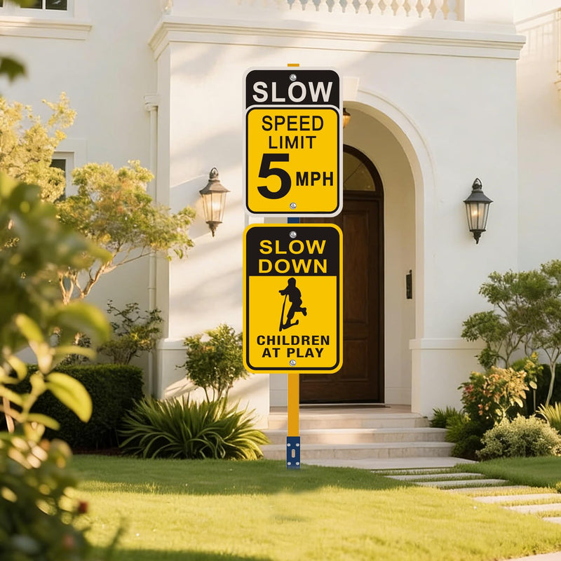 Sign Post for Outside 6 Ft, Yard Signs Stakes, Heavy Duty Metal Holder Ground Traffic Road Stand Lawn Adjustable Pole for Events, Parking, Garage, Rust-Resistant Durable DIY 1Pcs Blue Yellow Blue -Yellow -3