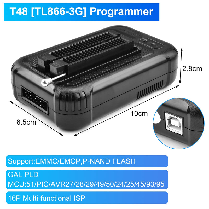 TL866II Upgrade Programmer, Aideepen T48 Programmer High Speed Programmer 16 channel ISP Self-test function Support SPI NAND/EMMC/EMCP/FLASH/MCU/Tester TL866CS TL866II Improvement + 12 Parts