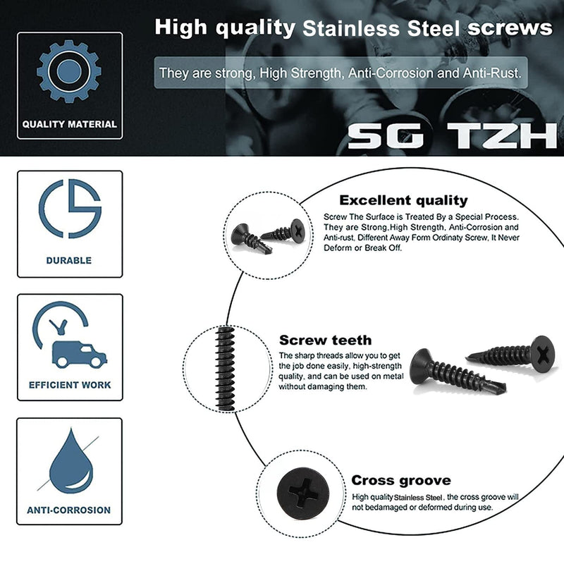 [Australia - AusPower] - #6 x 5/8" Sheet Metal Screws 100Pcs 410 Stainless Steel Flat Head Fast Self Tapping Screws Black Oxide by SG TZH #6 x 5/8" 