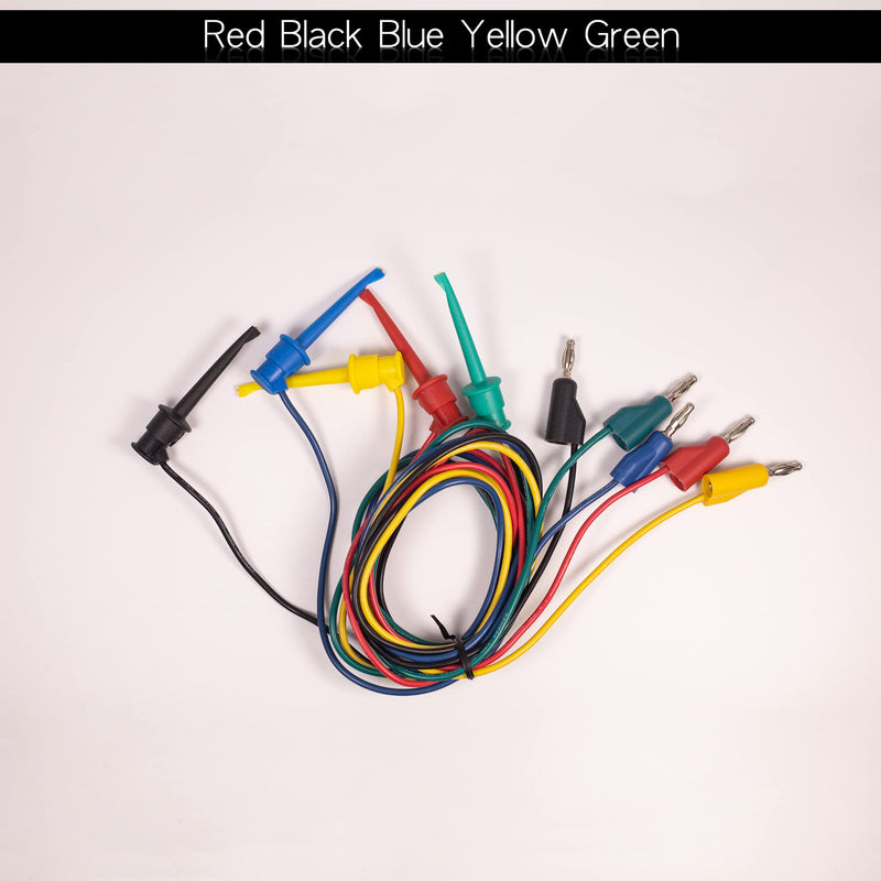 [Australia - AusPower] - Test Hook Clips 4mm Stackable Banana Plug to Minigrabber Cable Wire Leads for Multimeter Electrical Testing(5 PCS) 