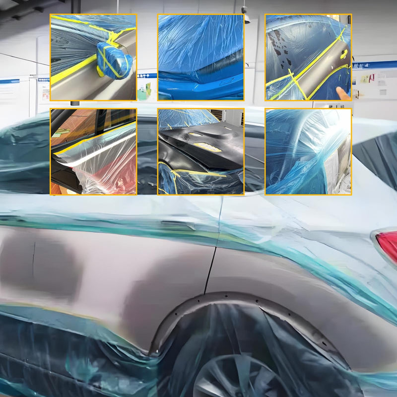 2 Rolls 22 in x 66 Ft Thicker Pre-Taped Masking Film | Self-Adhesive Heavy Duty Painters Plastic Sheeting Drop Cloth | Waterproof Protective Covering for Auto Refinishing & Home Decoration